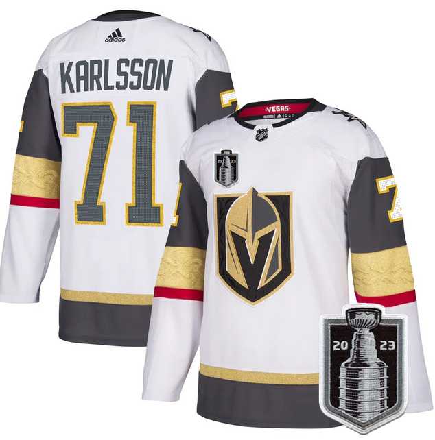 Mens Vegas Golden Knights #71 William Karlsson White 2023 Stanley Cup Final Stitched Jersey Dzhi